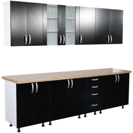 Bucatarii Set - Bucatarie Zebra 260 cm din PAL Negru cu blat termoizolant crem