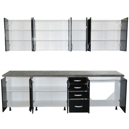 Bucatarie Zebra 260 cm din PAL Negru cu blat termoizolant gri [3]