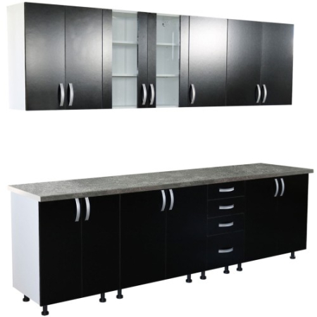 Bucatarii Set - Bucatarie Zebra 260 cm din PAL Negru cu blat termoizolant gri