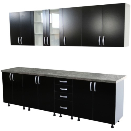 Bucatarie Zebra 260 cm din PAL Negru cu blat termoizolant gri [2]