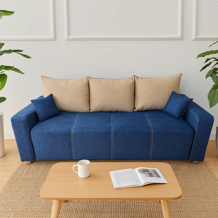 Canapele Extensibile - Canapea extensibila Sara, 3 locuri, Albastra, cu lada depozitare, 2250 x 1000