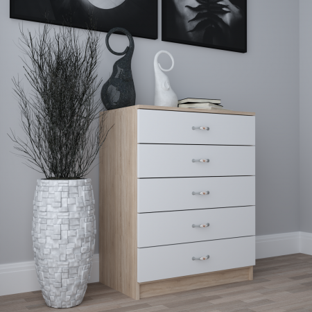 Comode - Comoda 5 Sertare seria 4 Sonoma&Alb