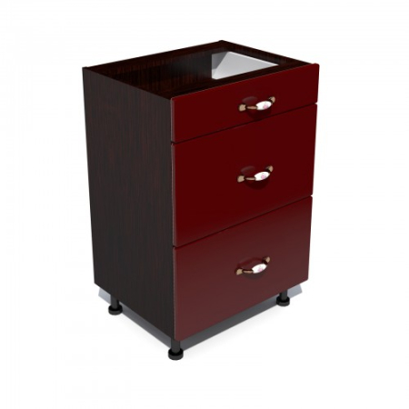 Mobilier Bucatarie - Corp inferior 50 cu 3 sertare metalice pentru greutate Zebra MDF rosu simplu