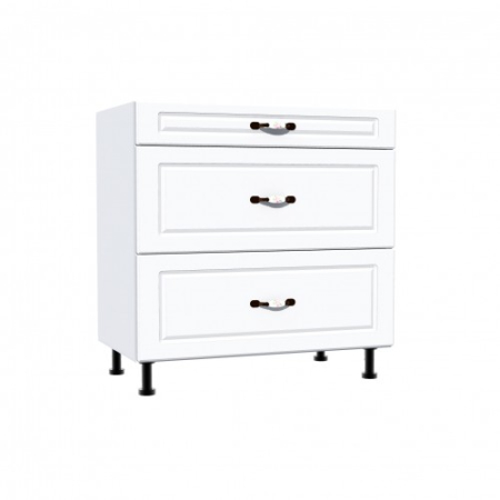 Mobilier Bucatarie - Corp inferior 80 cu 3 sertare metalice greutate Zebra MDF alb