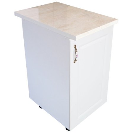 Corpuri Inferioare - Corp inferior cu 1 usa Zebra, Alb/MDF Alb lucios, cu blat Travertin, 40 x 85 x 60 cm