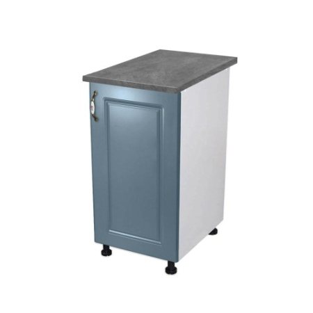 Bucatarii Modulare - Corp inferior cu 1 Usa Zebra, Alb / MDF Albastru si blat Beton 40 x 85 x 60