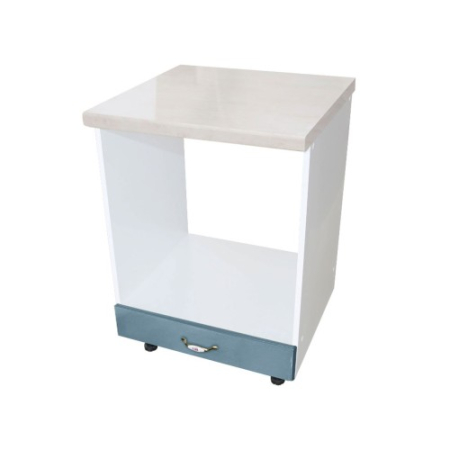 Mobilier Bucatarie - Corp pentru cuptor incorporabil cu sertar, Zebra, Alb/MDF Albastru cu blat travertin, 60 x 85 x 60 cm