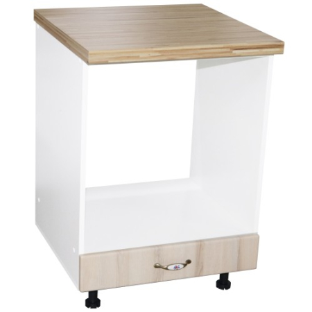 Bucatarii Modulare - Corp pentru cuptor incorporabil cu sertar Zebra, Alb/MDF Sonoma, cu blat artar, 60 x 85 x 60 cm