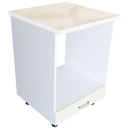 Mobilier Bucatarie - Corp pentru cuptor incorporabil cu sertar Zebra, Alb/MDF Vanilie lucios, cu blat Travertin, 60 x 85 x 60 cm