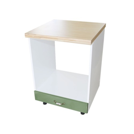 Corpuri Inferioare - Corp pentru cuptor incorporabil cu sertar Zebra, Alb/MDF Verde, cu blat artar, 60 x 85 x 60 cm