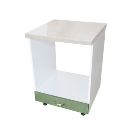 Mobilier Bucatarie - Corp pentru cuptor incorporabil cu sertar, Zebra, Alb/MDF Verde, cu blat travertin, 60 x 85 x 60 cm