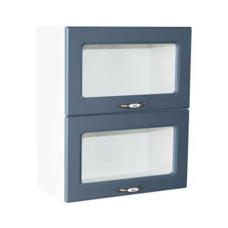 Corpuri Superioare - Corp superior vitrina 60 cu 2 usi orizontale Zebra MDF albastru drept