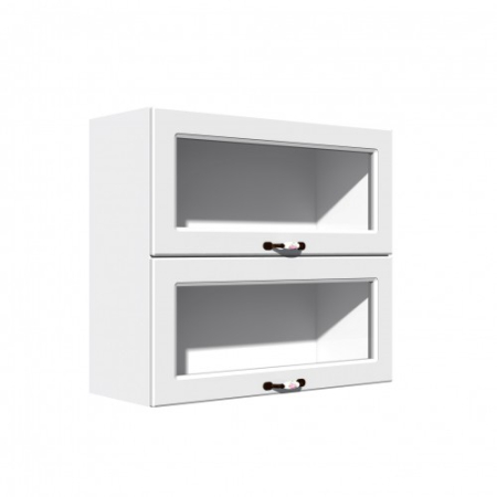 Corpuri Superioare - Corp superior vitrina 80 cu 2 usi orizontale Zebra MDF alb