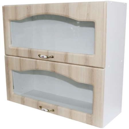 Corpuri Superioare - Corp superior vitrina 80 cu 2 usi orizontale Zebra MDF sonoma mustata