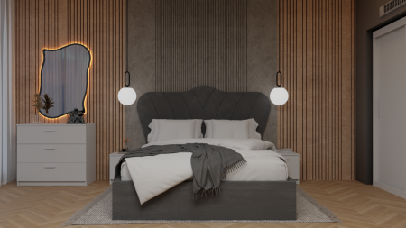 Colectii Dormitor - Dormitor Berlin Pat Tapitat Dressing 2 Usi Alb