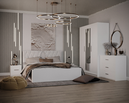 Dormitoare Set - Dormitor Burgos Alb Dressing 3 usi cu oglinda