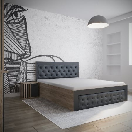 Dormitoare Set - Dormitor Diego Tapitat Stejar K002 & Gri Antracit