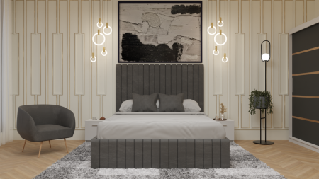 Colectii Dormitor - Dormitor Dublin Pat Tapitat Dressing 200x200 Alb&Gri Antracit