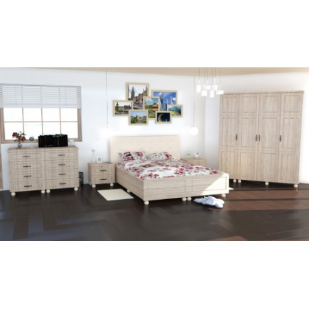 Dormitoare Set - Dormitor Dynasty MDF Sonoma cu pat pentru saltea 180x200 cm