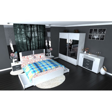 Dormitor Laguna cu pat 140x200 cu 2 sertare Alb cu Gri [11]