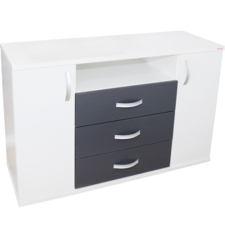 Dormitor Laguna cu pat 140x200 cu 2 sertare Alb cu Gri [4]