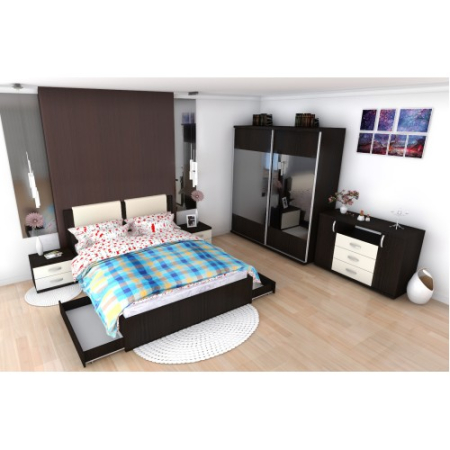 Dormitor Laguna cu pat 140x200 cu 2 sertare Wenge cu Vanilie [15]