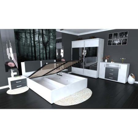 Dormitor Laguna cu pat 140x200 cu lada Alb cu Gri [11]