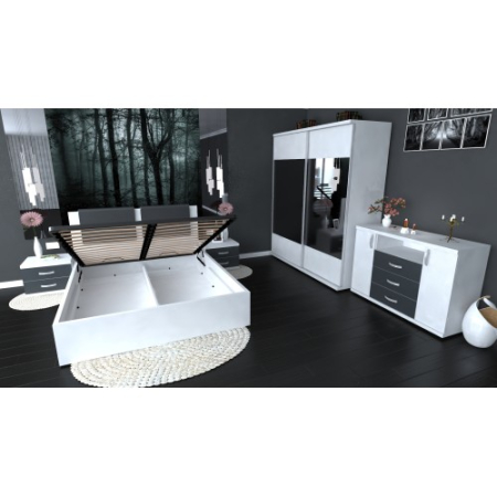 Dormitor Laguna cu pat 140x200 cu lada Alb cu Gri [12]