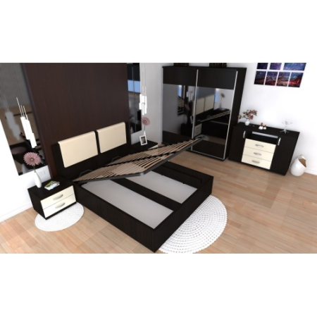 Dormitor Laguna cu pat 140x200 cu lada Wenge cu Vanilie [14]