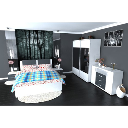 Dormitor Laguna cu pat 160x200 cu 2 sertare Alb cu Gri [12]