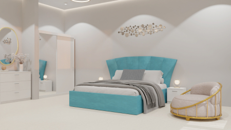 Colectii Dormitor - Dormitor Lion Tapitat Turcoaz 2 Usi Alb cu Oglinda