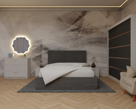 Colectii Dormitor - Dormitor: Luiza Pat Tapitat Dressing 200x200 Alb&Antracit 2 Usi