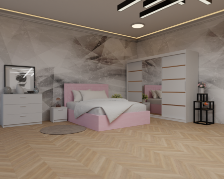 Colectii Dormitor - Dormitor: Luiza Pat Tapitat Dressing 250x200 Alb 3 usi Cu Oglinda