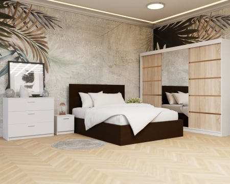 Colectii Dormitor - Dormitor: Luiza Pat Tapitat Dressing 250x200 Alb&Sonoma 3 Usi cu Oglinda