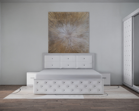 Dormitoare Set - Dormitor Naybet New Alb Tapitat 2 Usi cu Oglinda