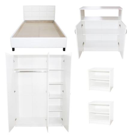 Dormitor Soft Alb cu pat tapitat alb pentru saltea 120x200 cm [1]