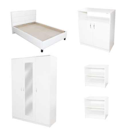 Dormitor Soft Alb cu pat tapitat alb pentru saltea 120x200 cm [2]