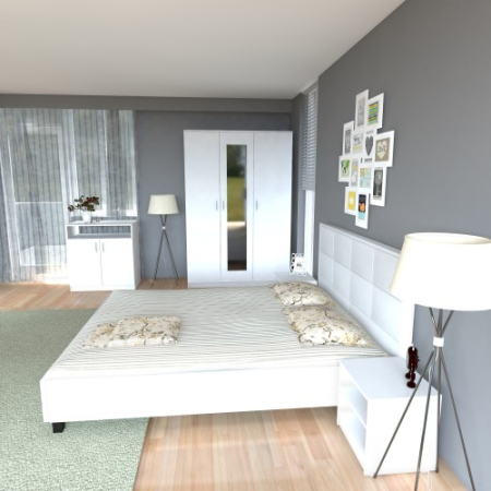Dormitor Soft Alb cu pat tapitat alb pentru saltea 120x200 cm [3]