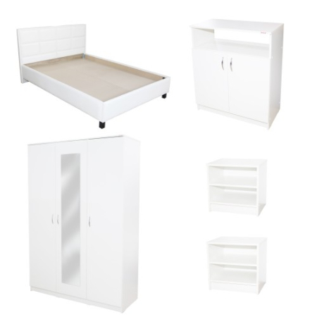 Dormitor Soft Alb cu pat tapitat alb pentru saltea 140x200cm [2]