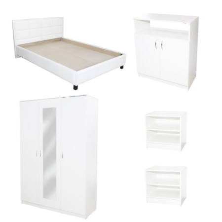 Dormitor Soft Alb cu pat tapitat alb pentru saltea 160x200 cm [1]