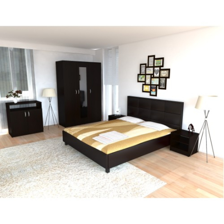 Dormitoare Set - Dormitor Soft Wenge cu pat tapitat Wenge pentru saltea 140x200 cm