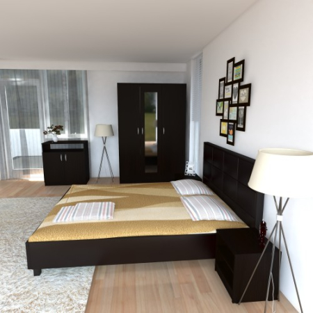 Dormitor Soft Wenge cu pat tapitat Wenge pentru saltea 140x200 cm [3]