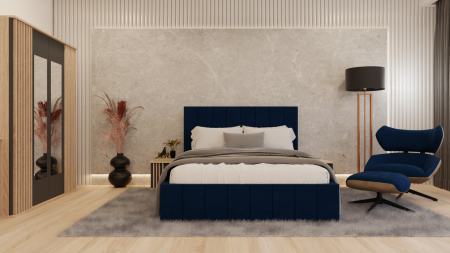 Mobilier Dormitor - Dormitor Supreme Cu Pat Nadia Tapitat Albastru