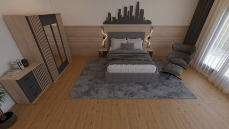 Colectii Dormitor - Dormitor Supreme Cu Pat Nadia Tapitat Gri