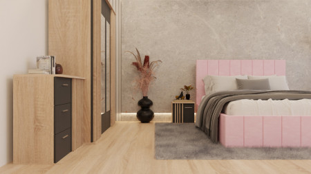Mobilier Dormitor - Dormitor Supreme Cu Pat Nadia Tapitat Roz