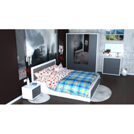 Dormitor Torino cu pat 140x200 cm Alb / Gri [5]