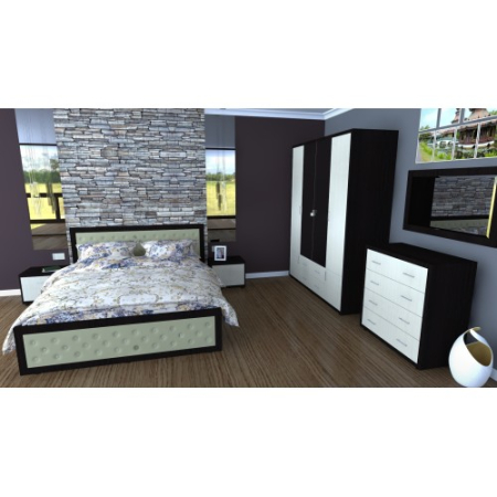 Dormitor Torino cu pat cu somiera metalica rabatabila pentru saltea 160x200 cm, Wenge / Brad [13]