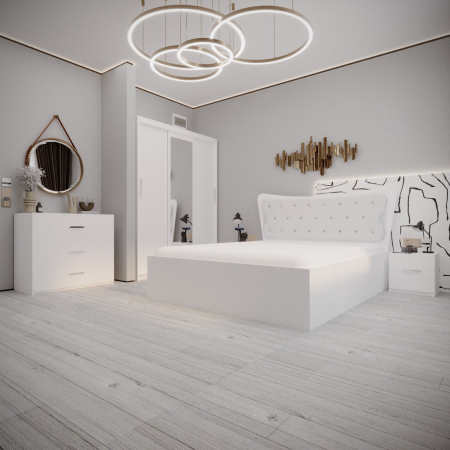 Dormitoare Set - Dormitor Vancy Tapitat Alb 3 usi