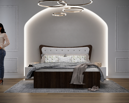 Dormitoare Set - Dormitor Vegas Tapitat Wenge&Alb Dressing 3 usi cu Oglinda 250x200