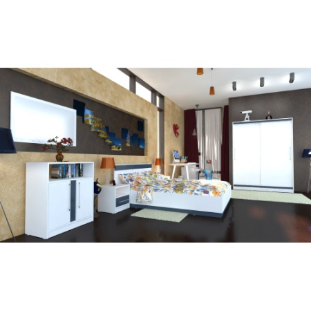 Dormitor Verona Alb/Gri cu pat 160x200 cm [11]